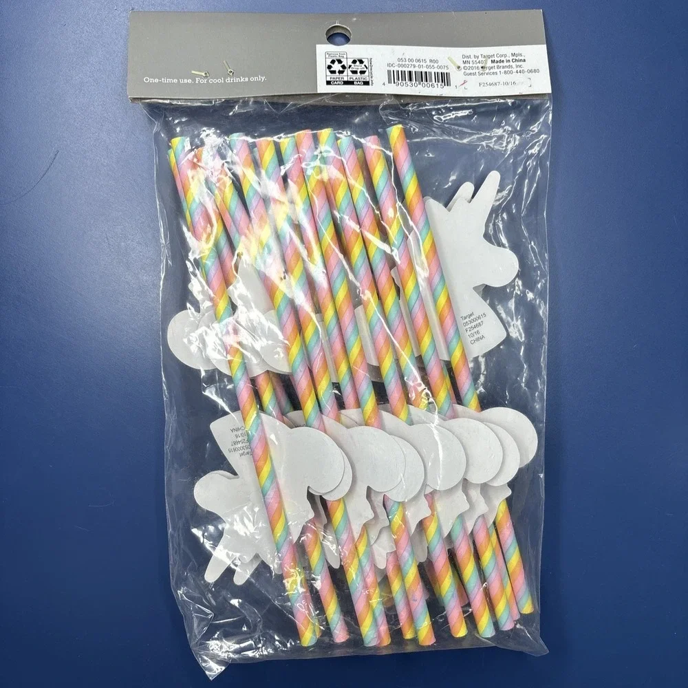 Unicorn‎ Paper Straws Made By Spritz 1 Package of 20 Rainbow Shiny Pink Party